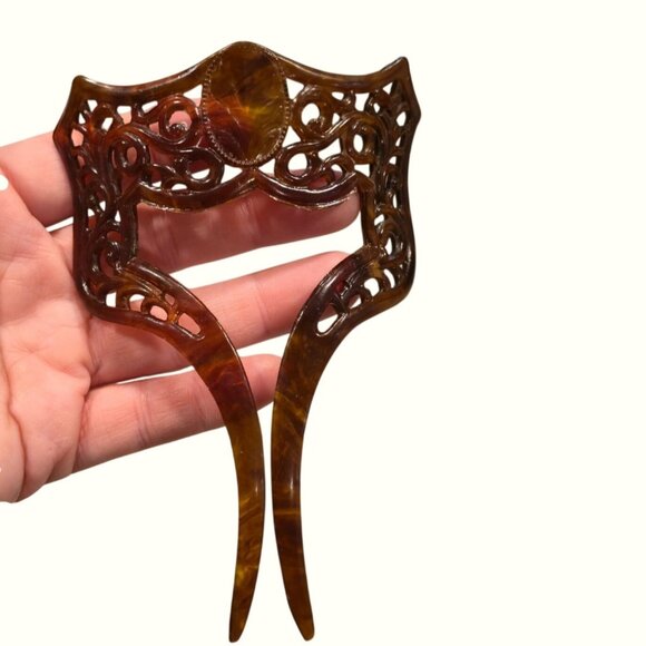Antique Celluloid Hair Comb Faux Tortoiseshell  Victorian Revival Hair Accessory main image 9